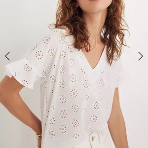 Madewell Eyelet Ruffle-Sleeve Top